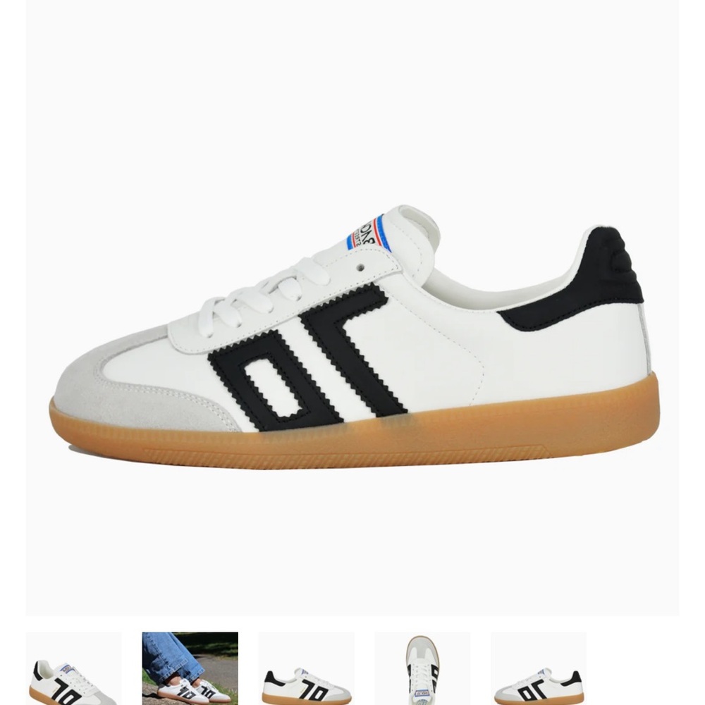 White Sneakers with Black Side Detail and Gum Sole